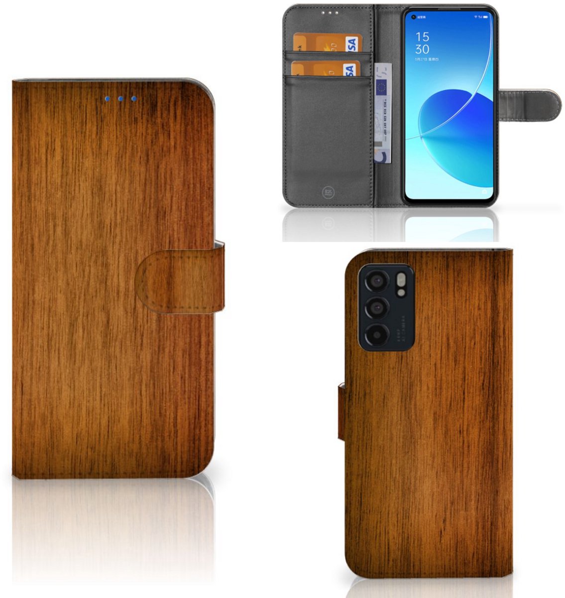 OPPO Reno6 5G Book Style Case Donker Hout