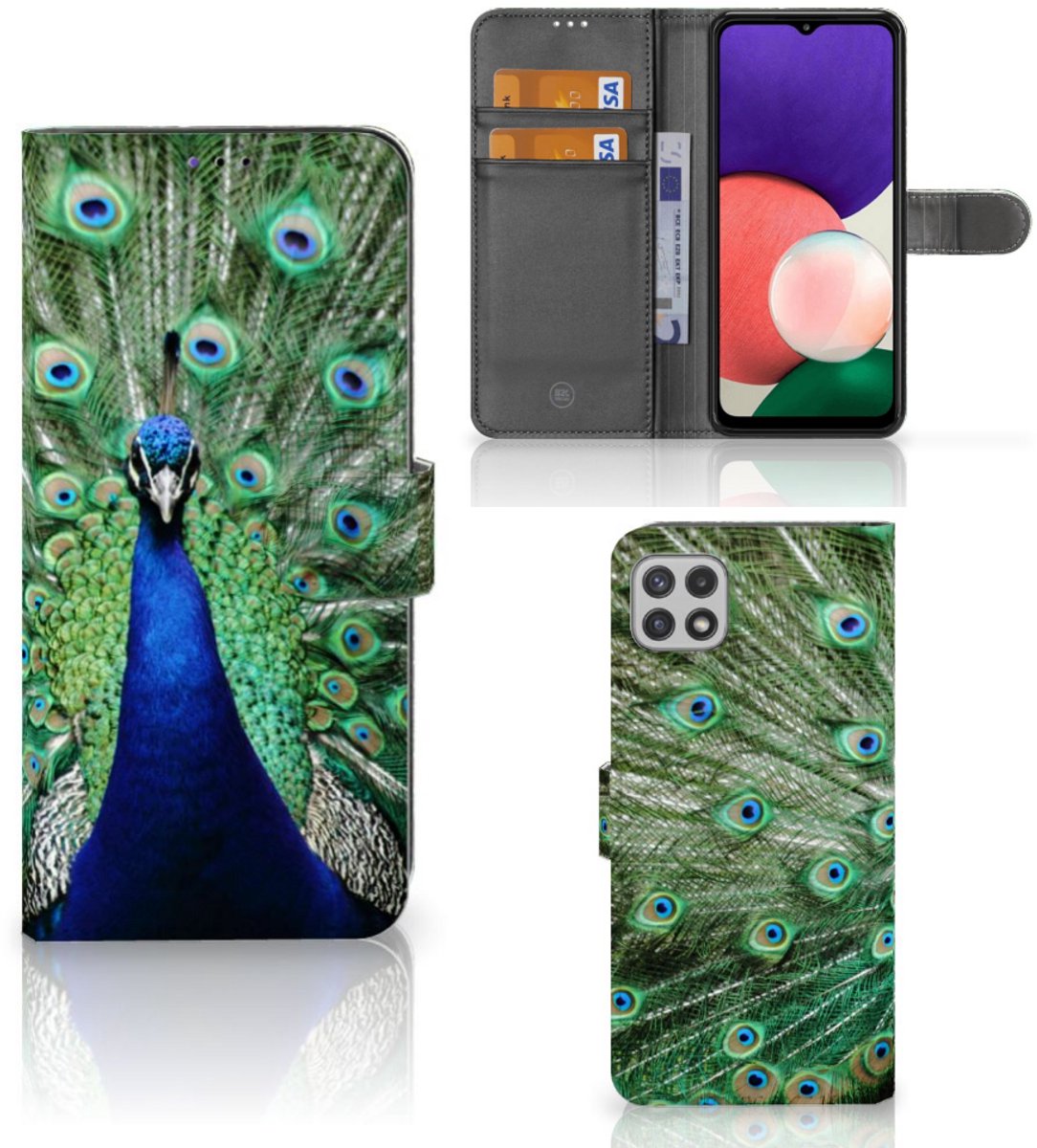 Samsung Galaxy A22 5G Telefoonhoesje met Pasjes Pauw