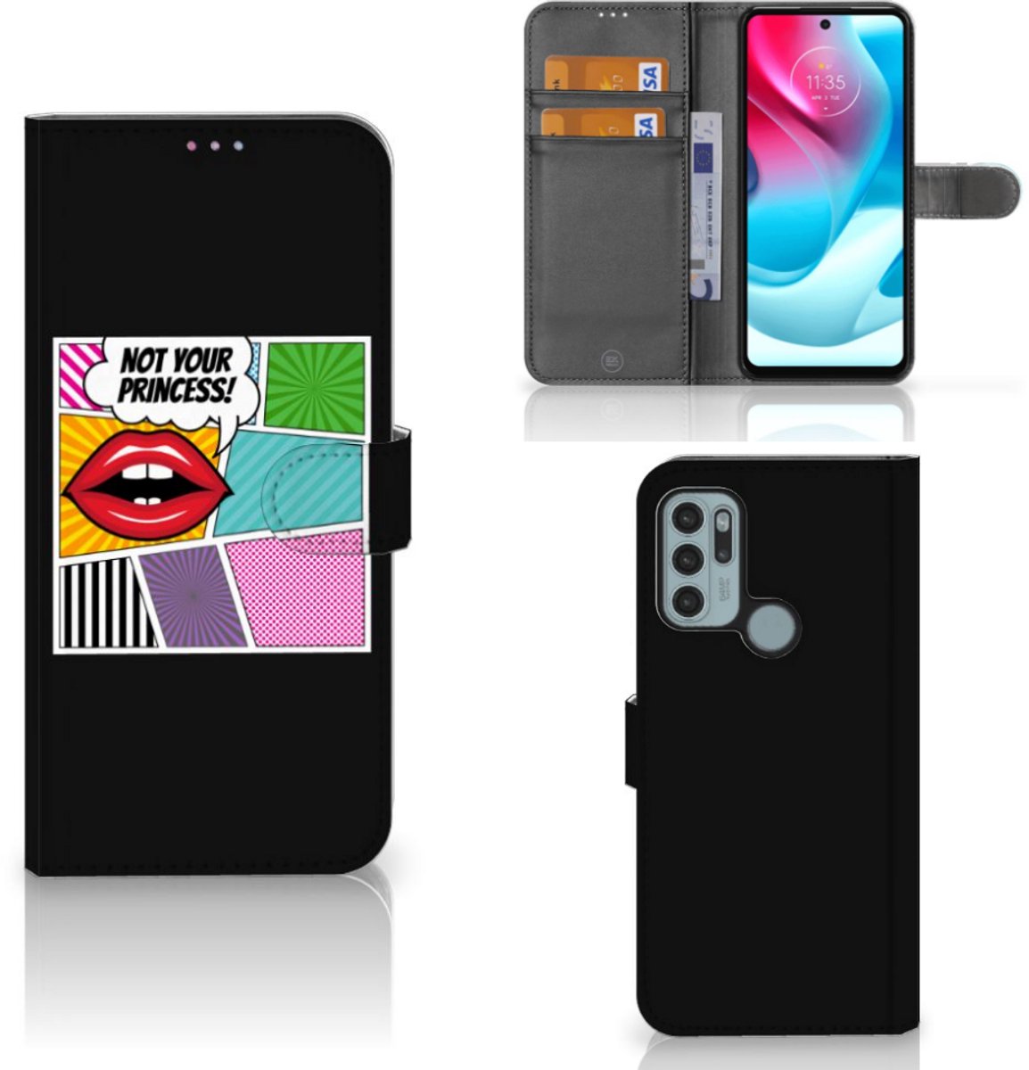 Motorola Moto G60s Wallet Case met Pasjes Popart Princess