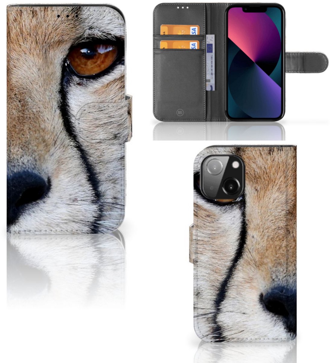 iPhone 13 Mini Telefoonhoesje met Pasjes Cheetah