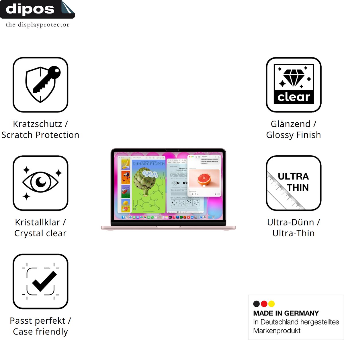 dipos – 2x Beschermfolie geschikt voor Apple MacBook Neo 13 Zoll 2026 | Krasbestendige & heldere Screenprotector Ultra-Thin