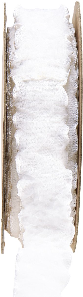 Wit gegolfd organza lint, decoratief lint, 25 mm breed, 10 m lang