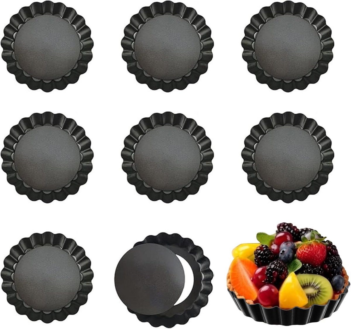 8 stuks anti-aanbak quiche taartvormen 10 cm - mini taartblikken met verwijderbare bodem