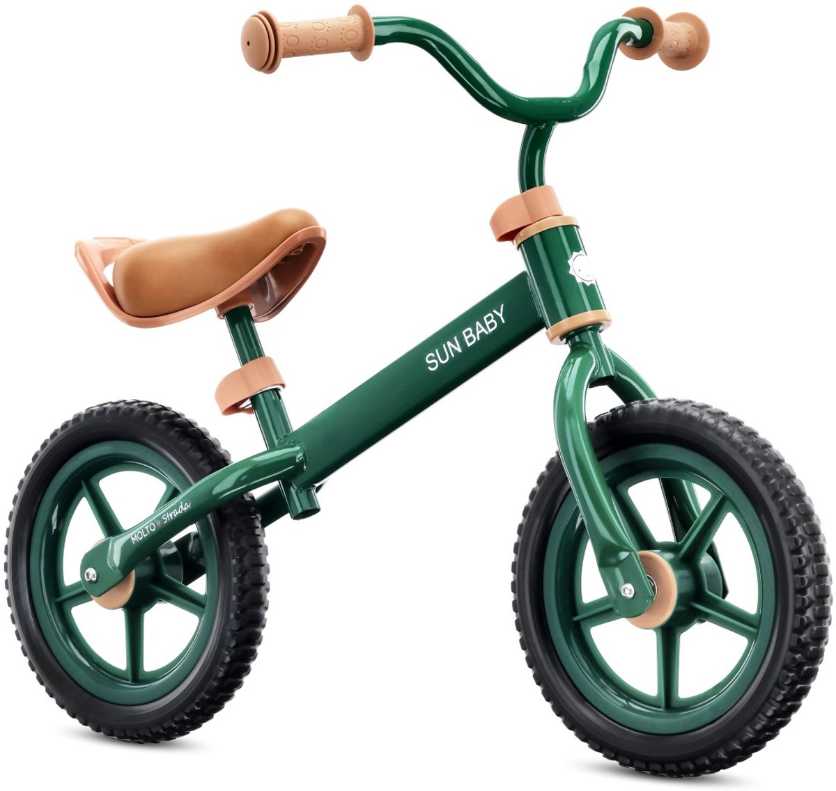 sun baby Loopfiets voor Kinderen 2 Jaar Molto Strada, max. 30 kg, Loopfietsen met schuimrubberen banden, verstelbaar zadel en stuur, stalen frame - Forest Green