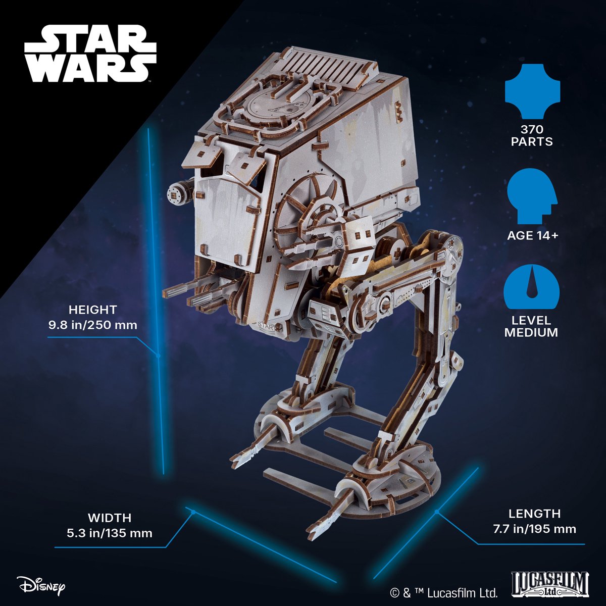 UGEARS 3D Modelbouw - At-St Walker - Star Wars - Mechanisch Bouwpakket Hout - Educatief Speelgoed — afbeelding 4
