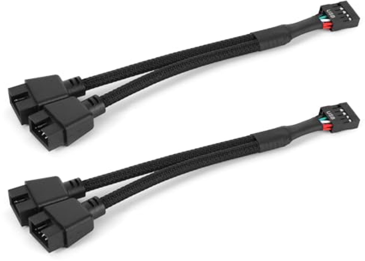 Motherboard USB 2.0 Splitter - Dual 9-Pin Verlenging - Zwart