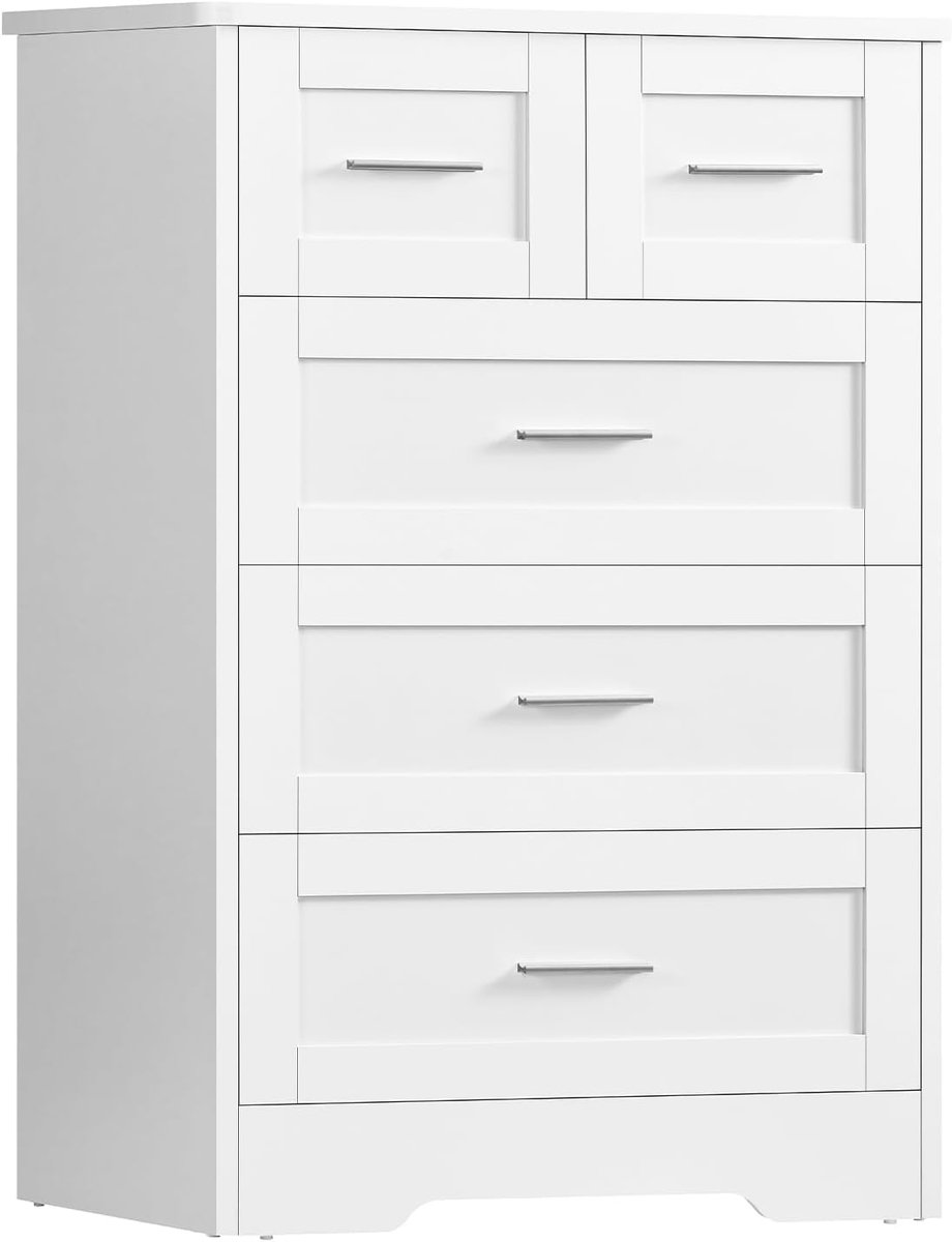 Commode met 5 Lades voor Slaapkamer, Woonkamer of Hal - Witte Opbergkast
