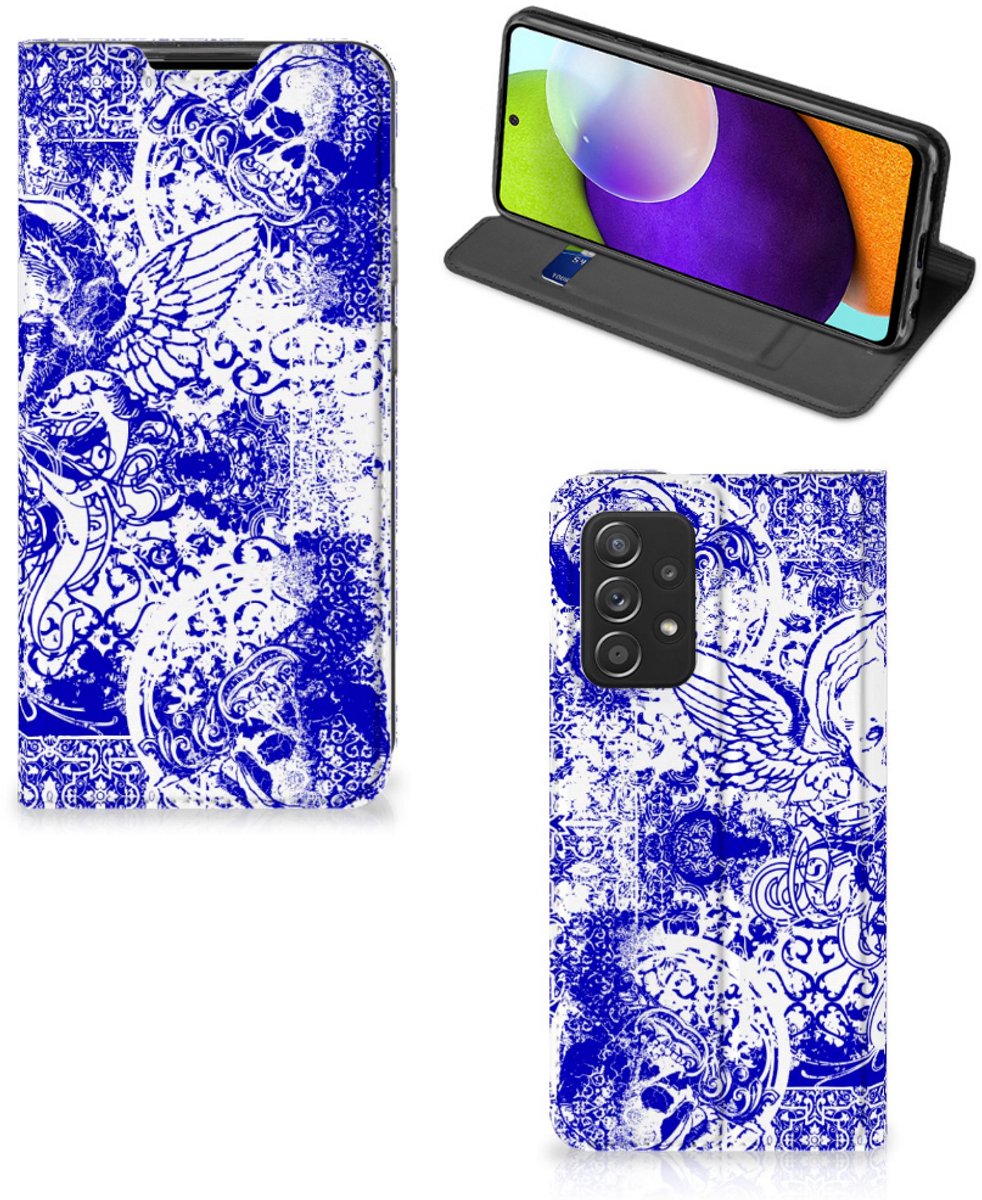 Mobiel BookCase Samsung Galaxy A52 Angel Skull Blauw
