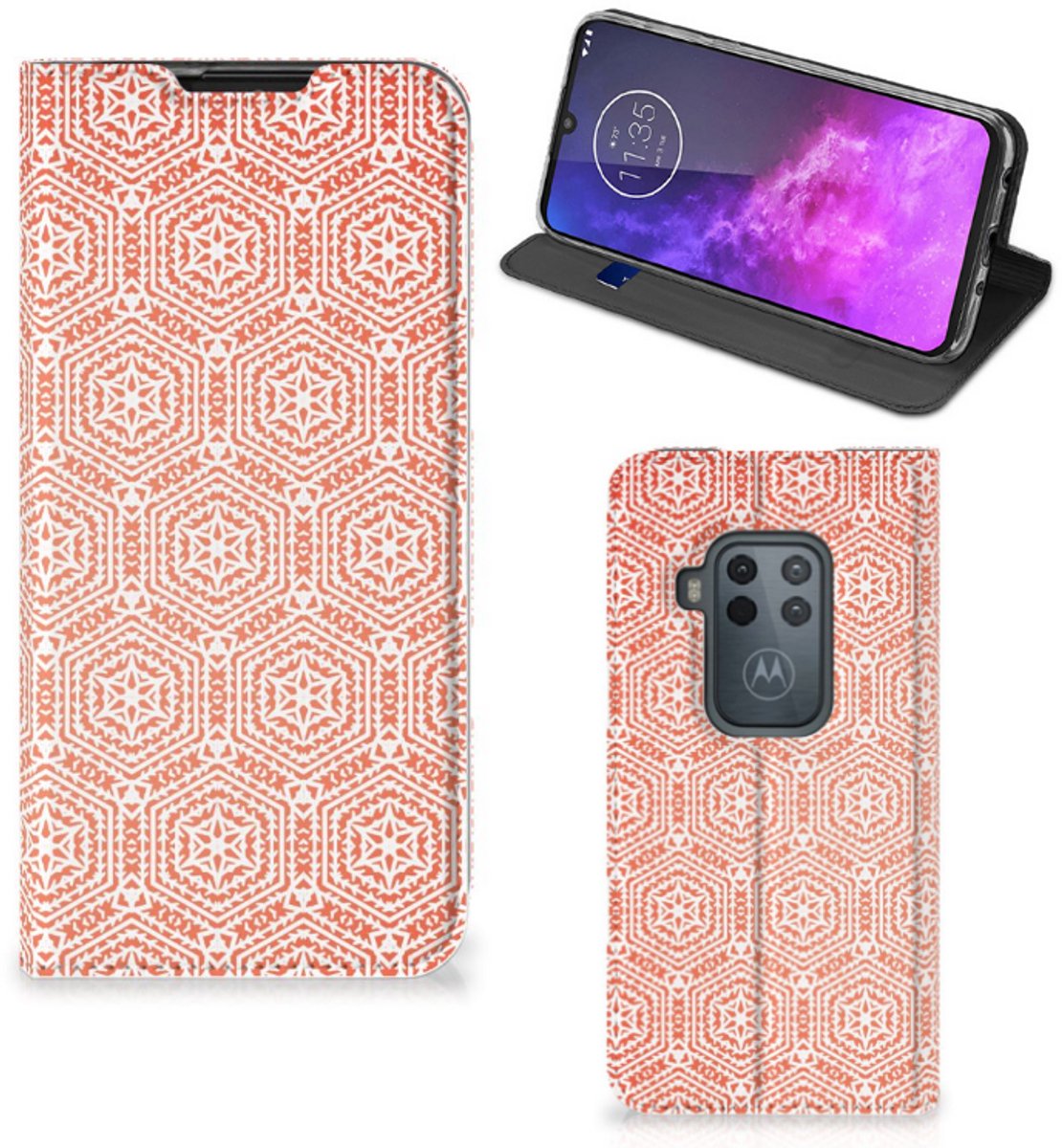 Motorola One Zoom Hoesje met Magneet Pattern Orange