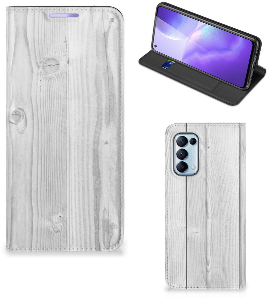 OPPO Find X3 Lite Book Wallet Case White Wood