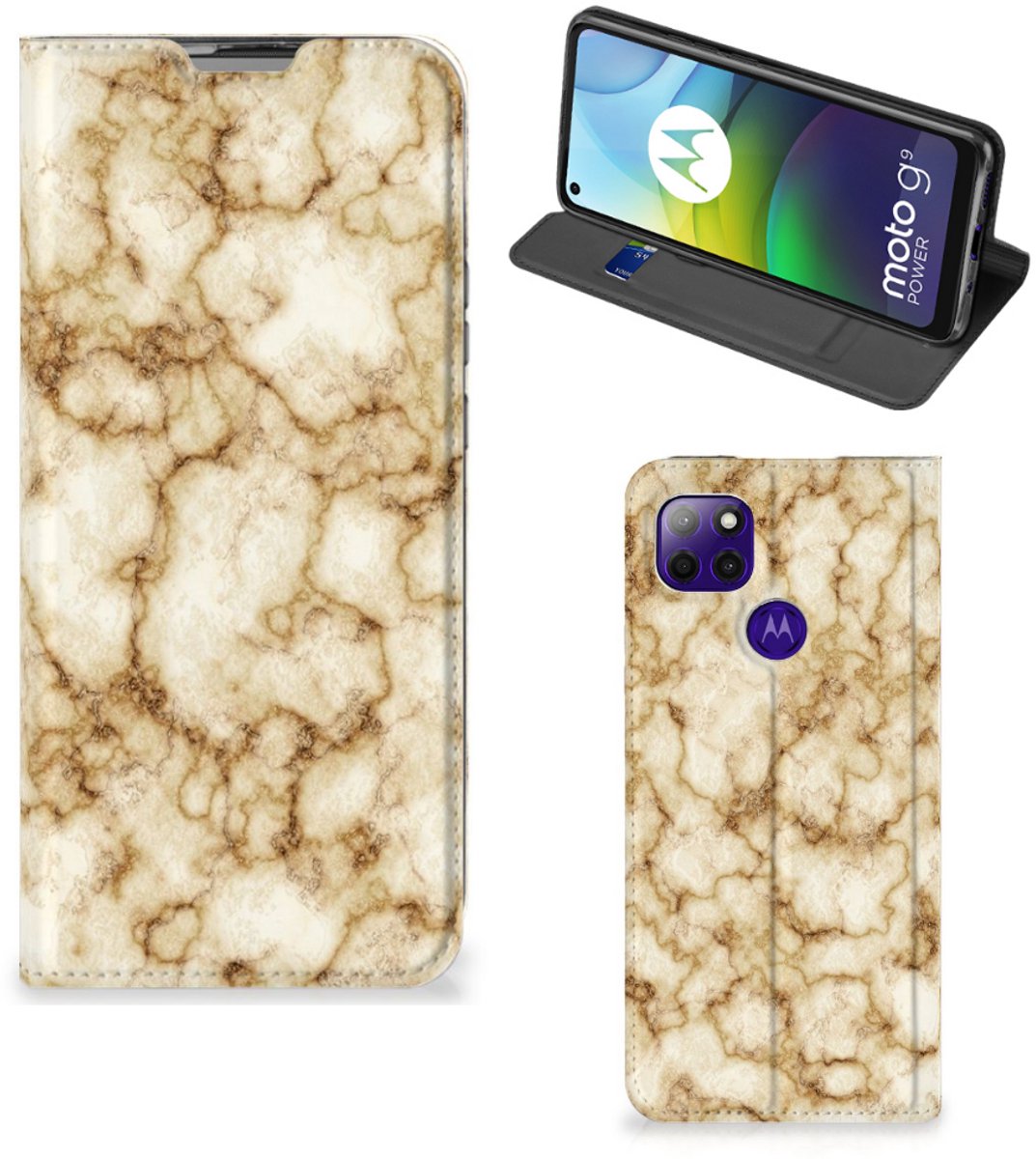 Standcase Hoesje voor Motorola Moto G9 Power Standcase Marmer Goud