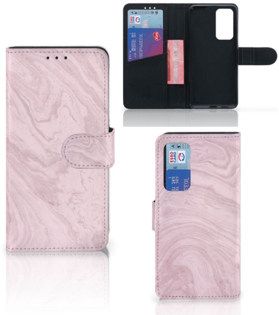 Huawei P40 Bookcase Marble Pink - Origineel Cadeau Vriendin
