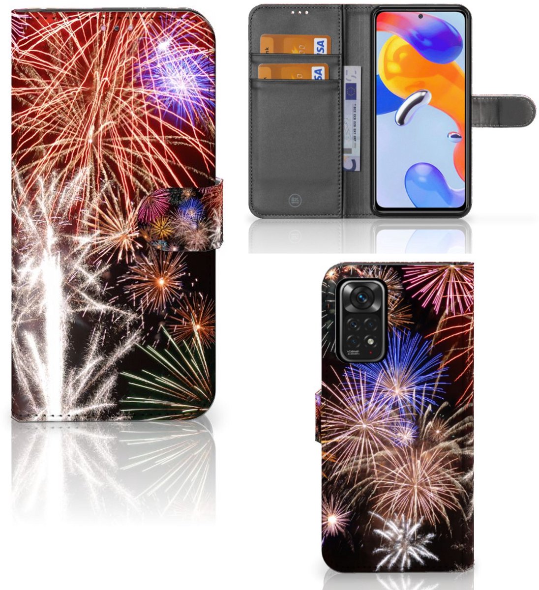 Xiaomi Redmi Note 11 Pro 5G/4G Wallet Case met Pasjes Vuurwerk