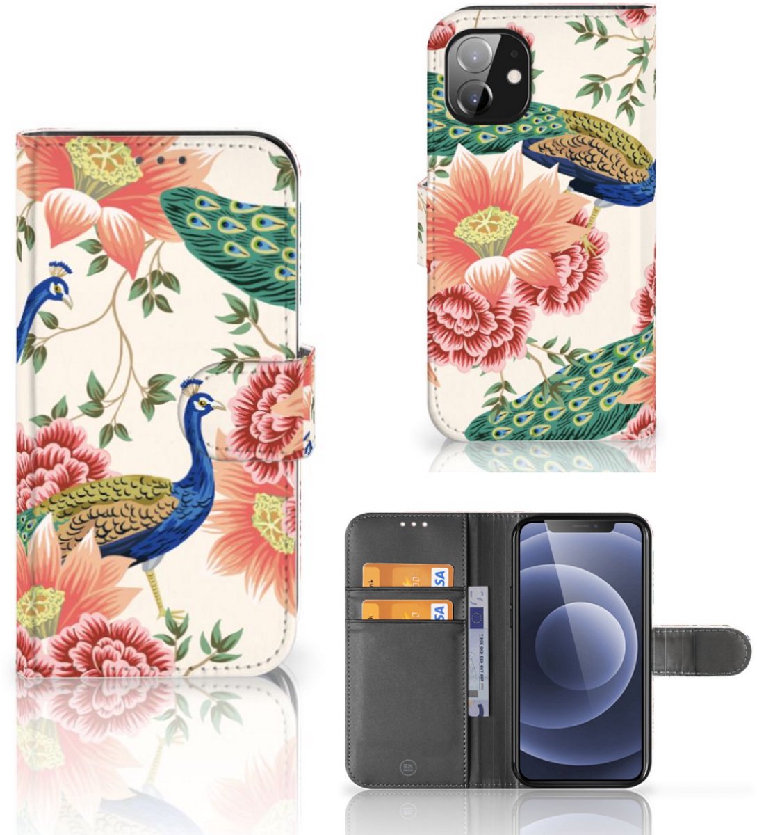 Telefoonhoesje met Pasjes voor Apple iPhone 12 Mini Pink Peacock