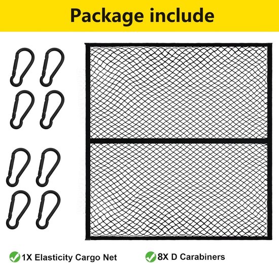 Elastisch Bagagenet voor Vrachtwagen en Pick-up - Uitrekbaar 120x120 cm tot 200x200 cm - Zwart Laadnet — afbeelding 4