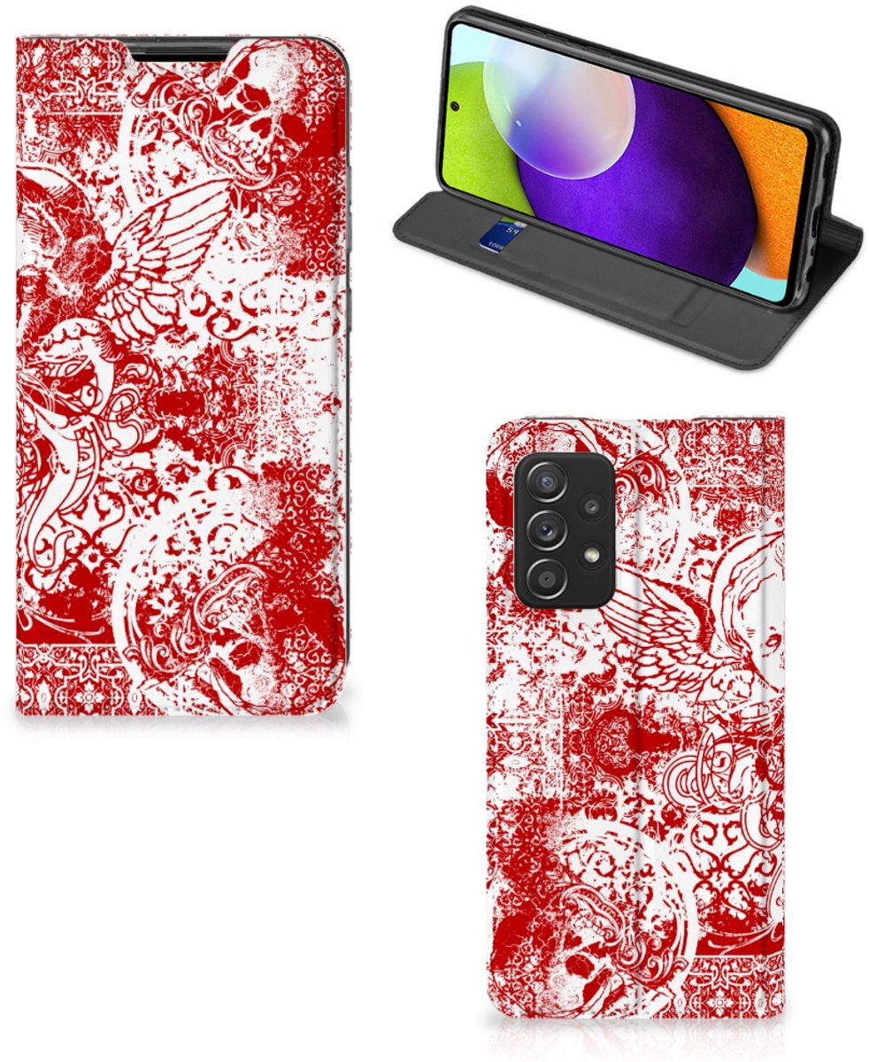 Mobiel BookCase Samsung Galaxy A52 Angel Skull Rood