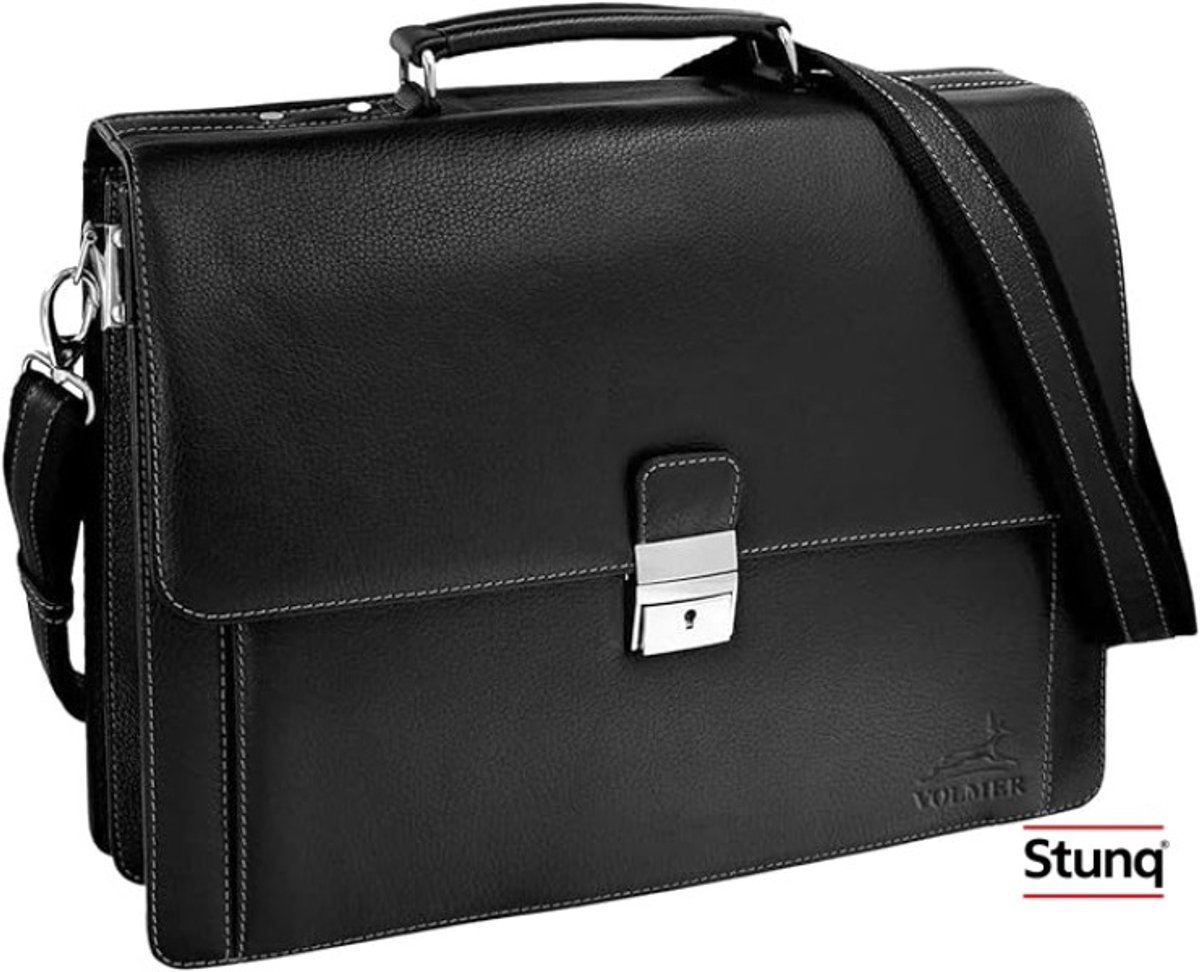 Zwarte lederen laptoptas voor heren - Zakelijk design met meerdere vakken
