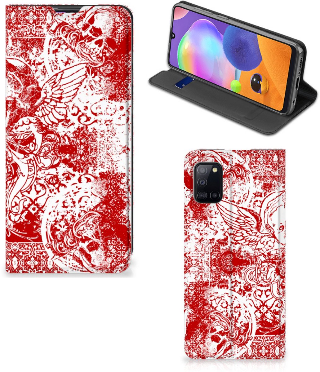 Mobiel BookCase Samsung Galaxy A31 Angel Skull Rood