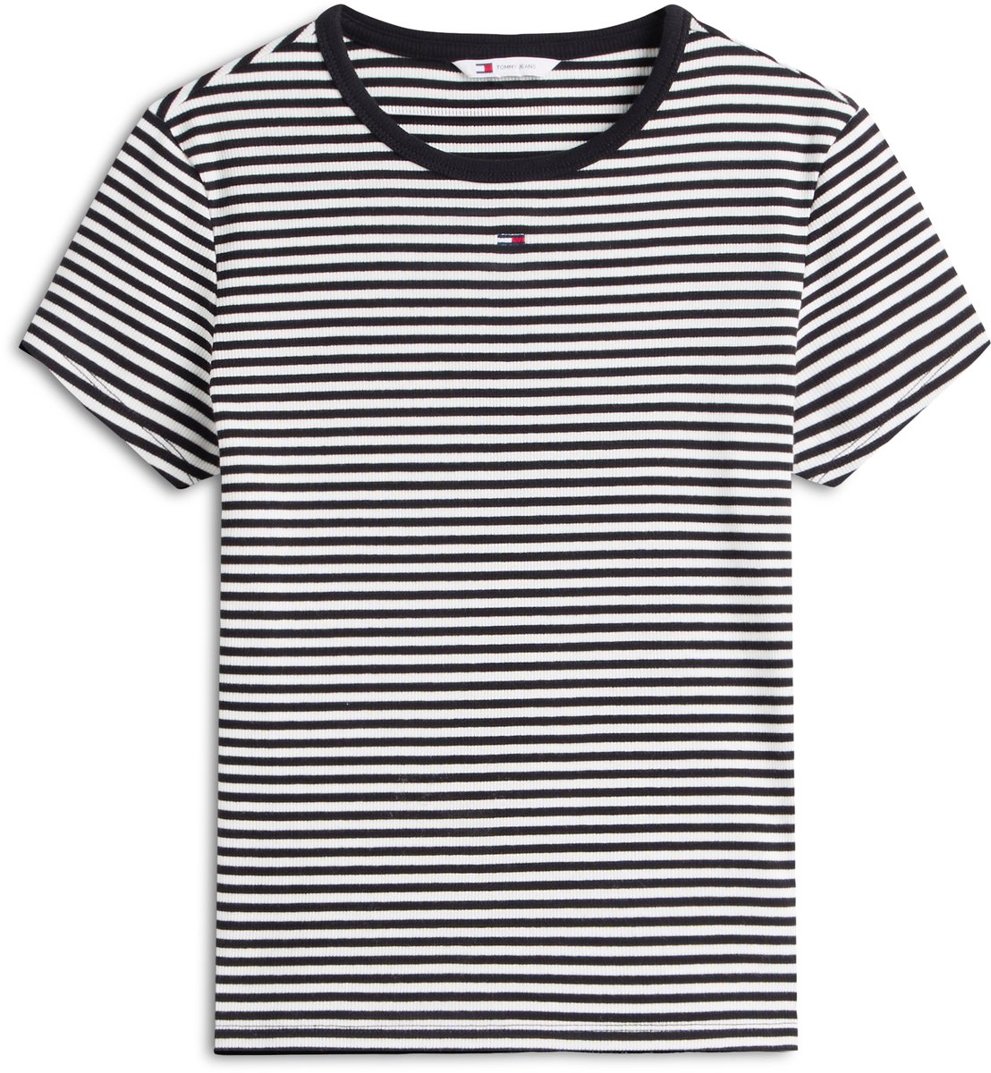 Tommy Jeans T-shirt Tjw Slim Essential Rib Ss Ext Dw0dw17383 Ecru Stripe Dames Zwart
