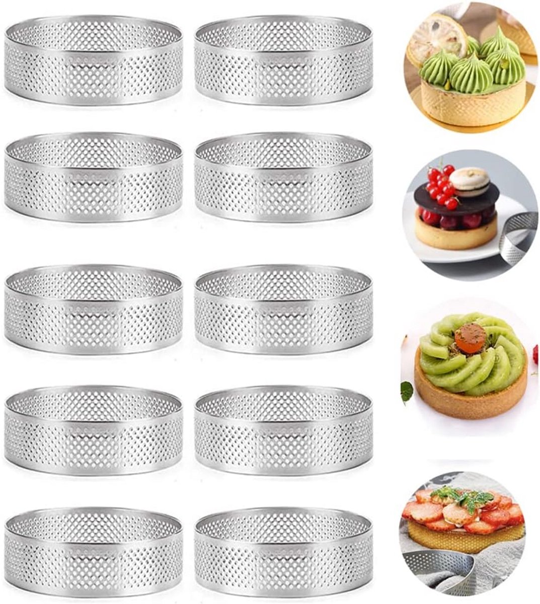 10 Stuks Cirkeltaart Ringen - Roestvrij Staal Bakvormen voor Cakes en Mousse - 7 cm