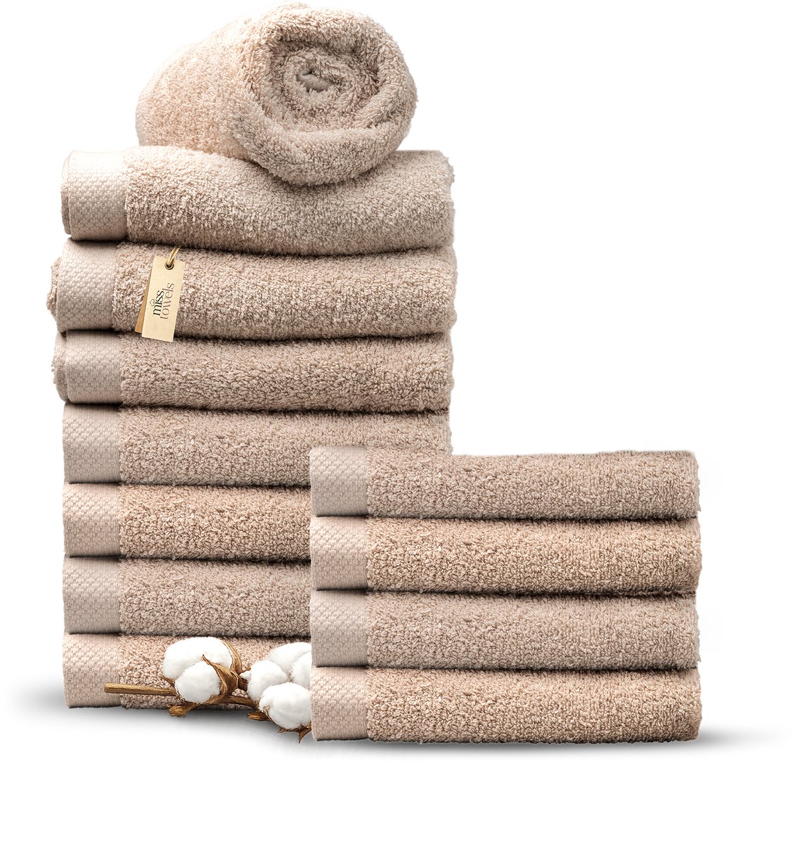 Miss Towels 50x100 Handdoeken Set 12 st. - 5 sterren Hotelkwaliteit - Badtextiel - Luxe Badhanddoeken - Zachte Badlakens - CamelBruin - Made in Portugal