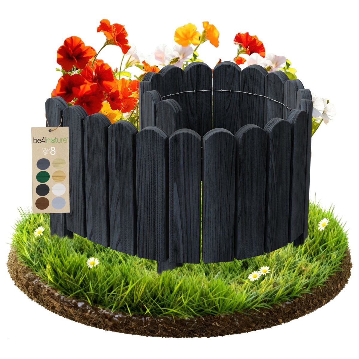 be4nature Flexibele Rolboarder hout 100 x 40 cm Grijs Geïmpregneerde Borderrand tuin Tuinafscheiding Gazonafscheiding