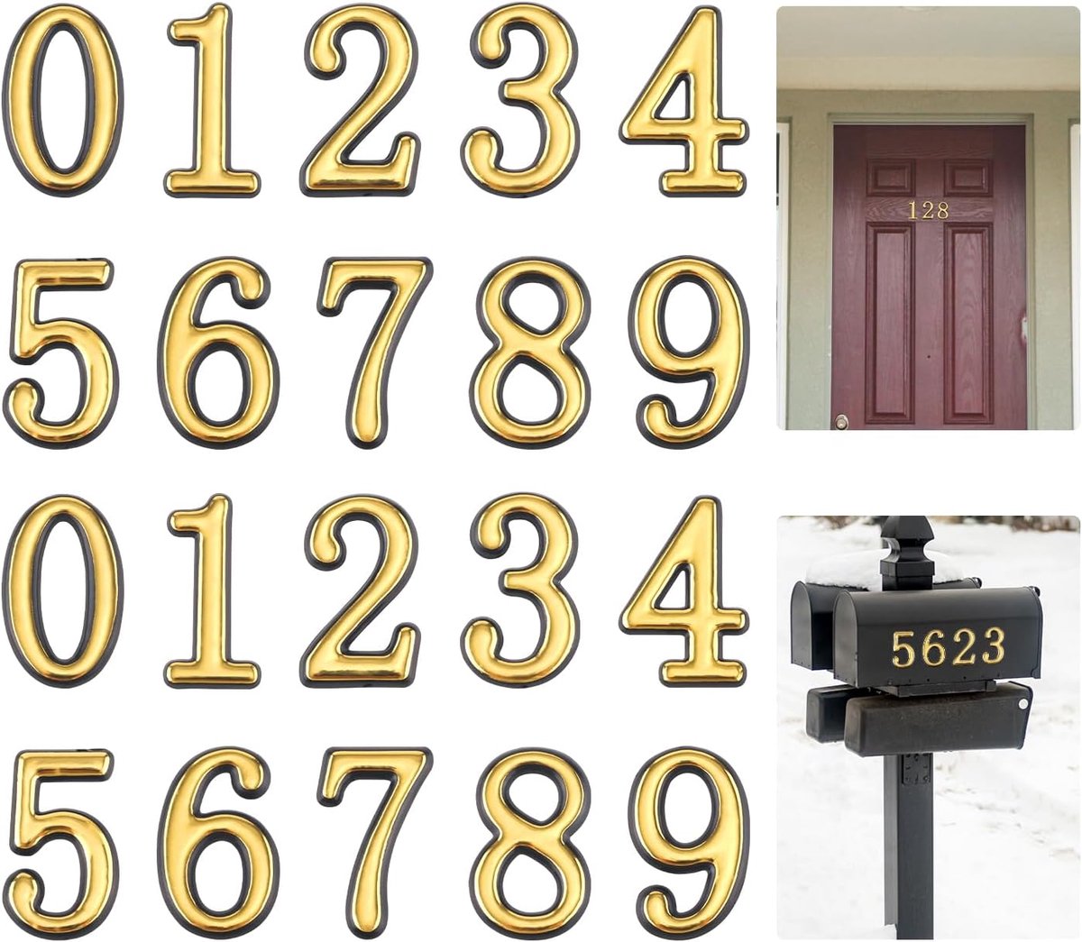 Cocoplus - Brievenbus Nummers - Gouden - Zelfklevende - Deuradresnummers - Stickers - Brievenbus - Appartement Huis Kamer - Kantoor - Vuilnisbakken 20st 5,2cm