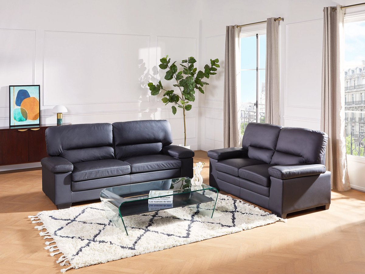 Driezitsbank 210 × 89 × 97 cm – Luxe Bank van Echt Buffelleer met Nosag Vering en Armleuningen – Moderne en Comfortabele 3-Zits Leren Bank – zwart – Aurora Premium – Bellavero