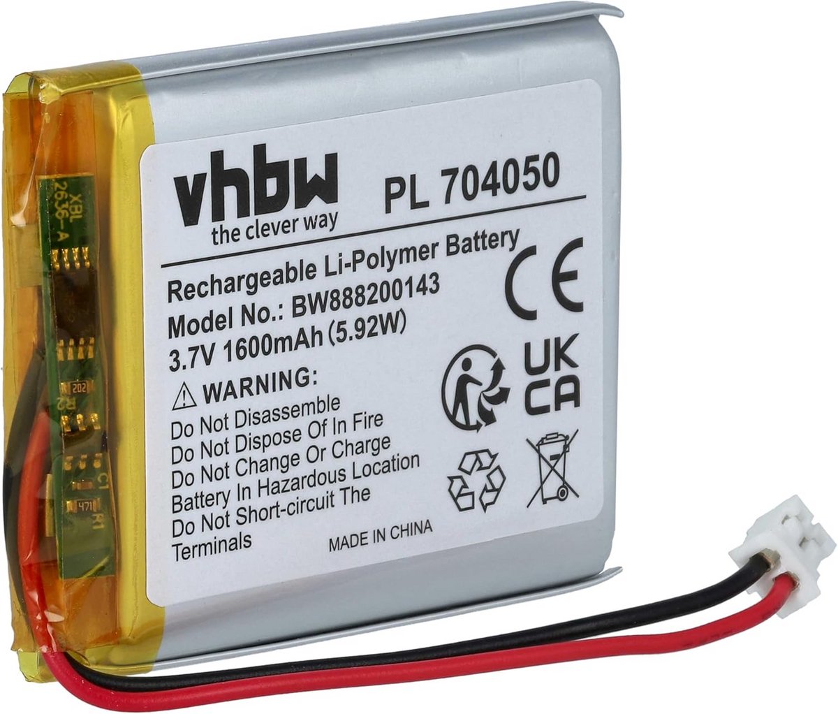 Vervangende Batterij voor Tafel- en Bedlamp (1600mAh, 3.7V, Li-Polymer)