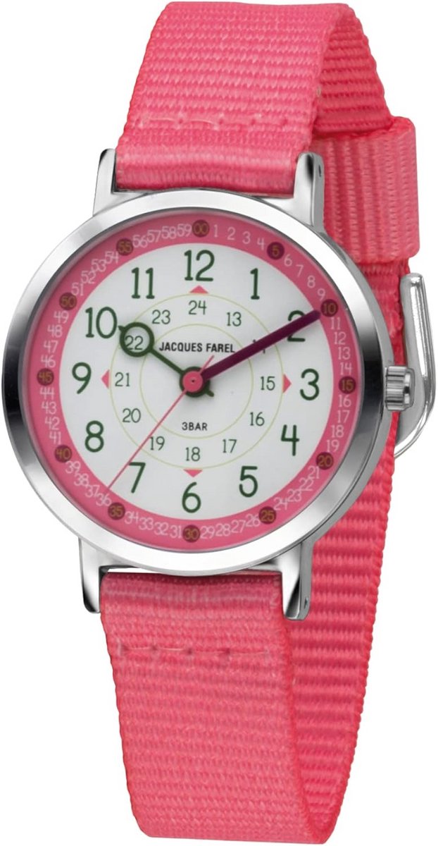 Kinderhorloge 24 - Leerhorloge in Roze met Nylon Band