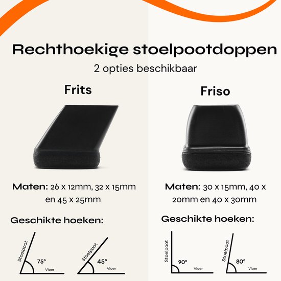 FLOOQ Premium Cache-jambes pour chaises flexibles rectangulaires inclinés 30 x 15 mm - Feutre anti-rayures - Protège-pieds de chaise - Protection du sol - 24 pièces - Frits