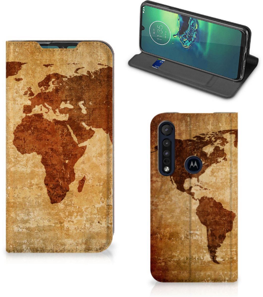 Motorola G8 Plus Book Cover Wereldkaart