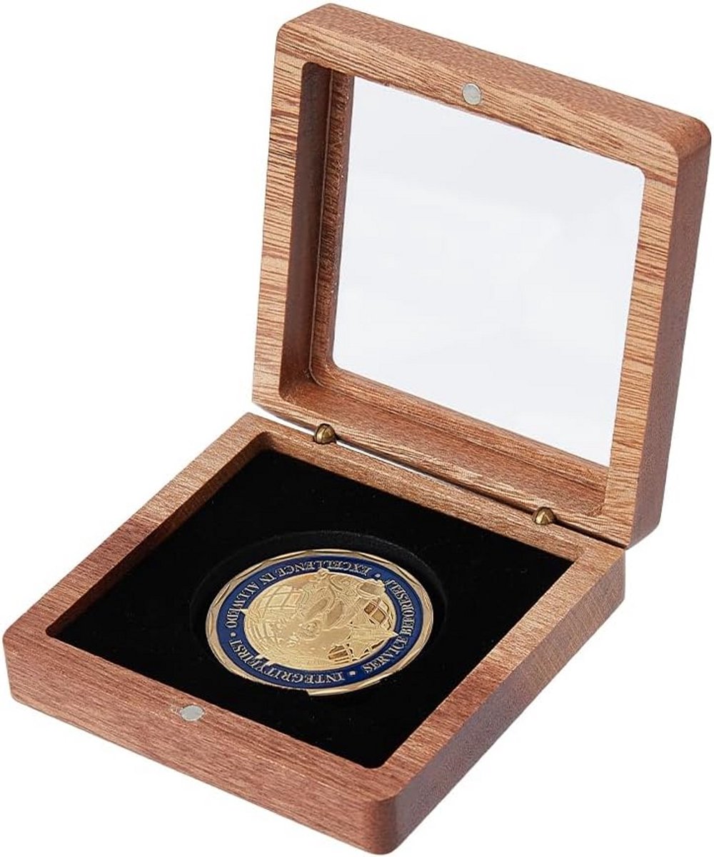 Enkele Munt Opslag Case Hout met Zwart Fluwelen Slot en Clear Top Venster voor Collectie