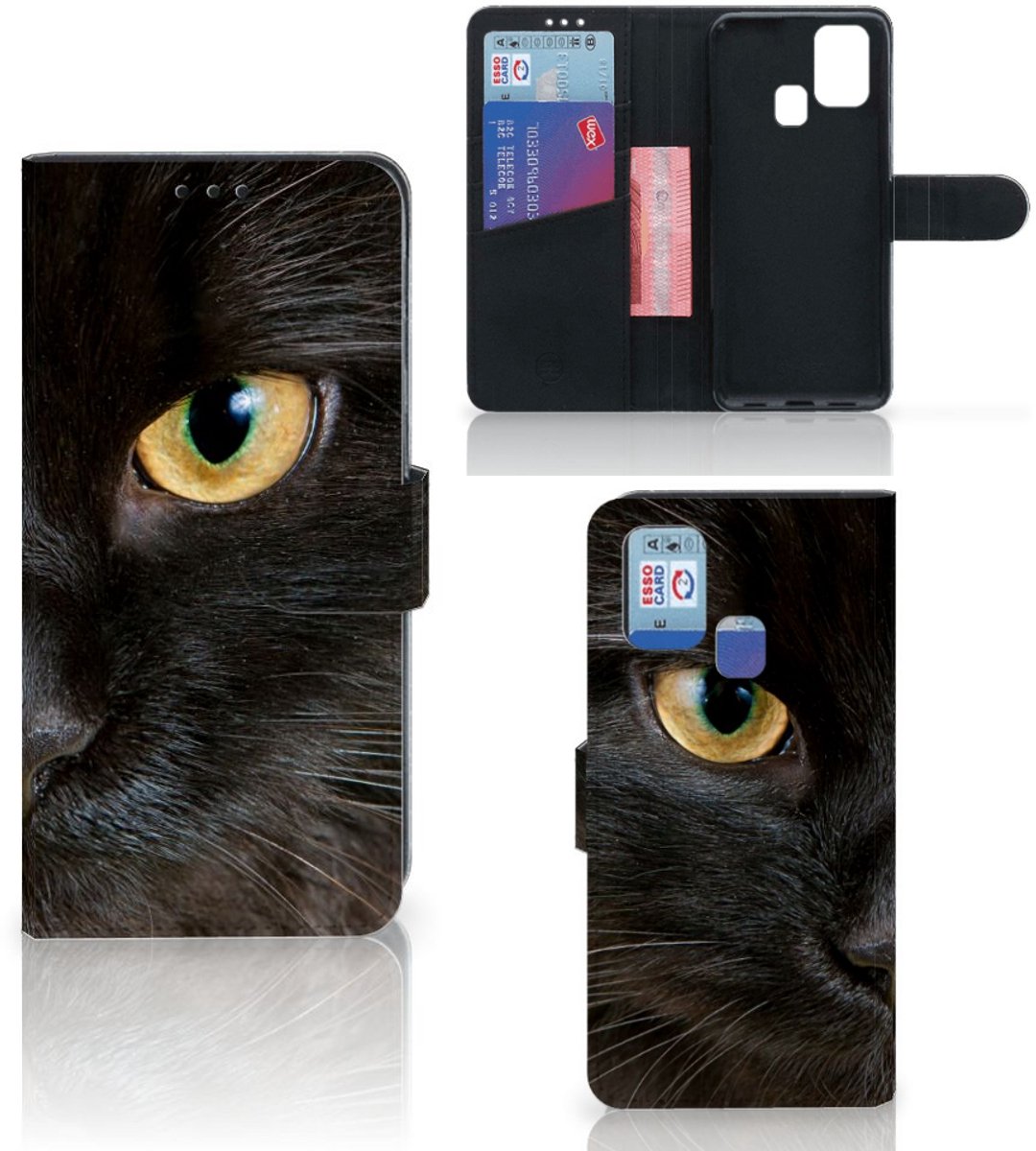 Samsung Galaxy M31 Telefoonhoesje met Pasjes Zwarte Kat