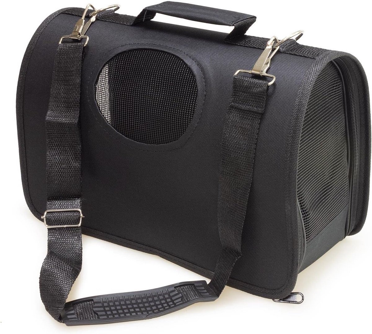 Zwarte transporttas voor kleine huisdieren - Rugzak met ventilatierooster voor honden en katten, maat S (37 x 23 x 14 cm)