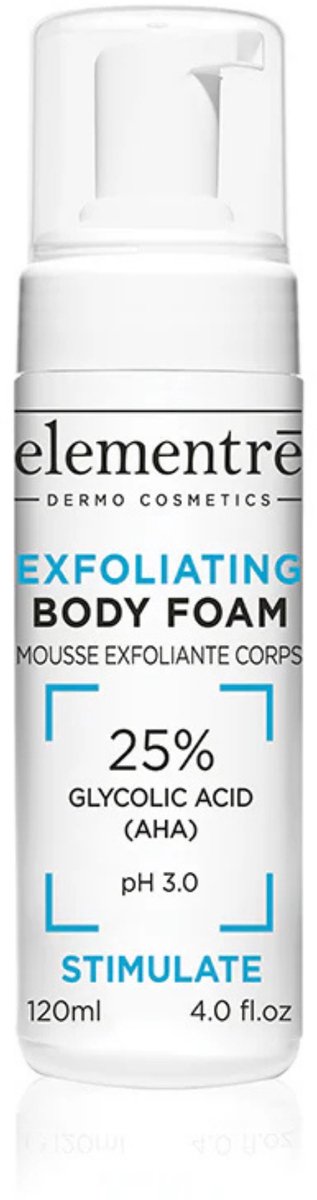 elementrē Exfoliating Body Foam – 25% Glycolic Acid – Body Peeling tegen Keratosis Pilaris & Ruwe Huid – 120 ml