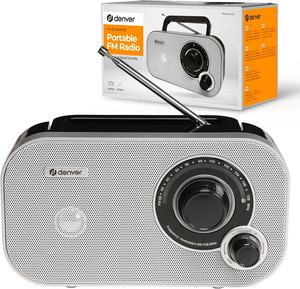 Analoge FM-radio met batterij- en netvoeding - Denver TR-51WHITE