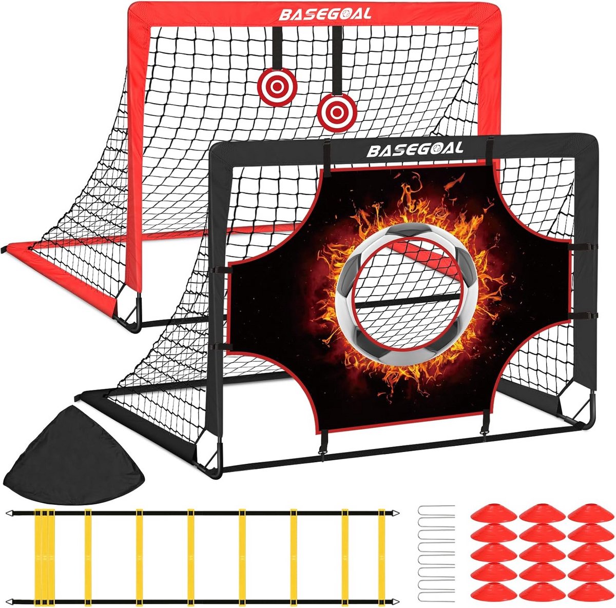 Voetbaldoelen set van 2 pop-up deuren met hangende bullseye en tas - ideaal voor kinderen en tuinspelletjes