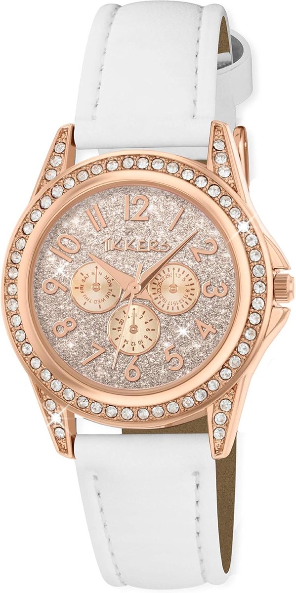 Analoog Kwartshorloge voor Meisjes met Imitatieleer Band in Roségoud