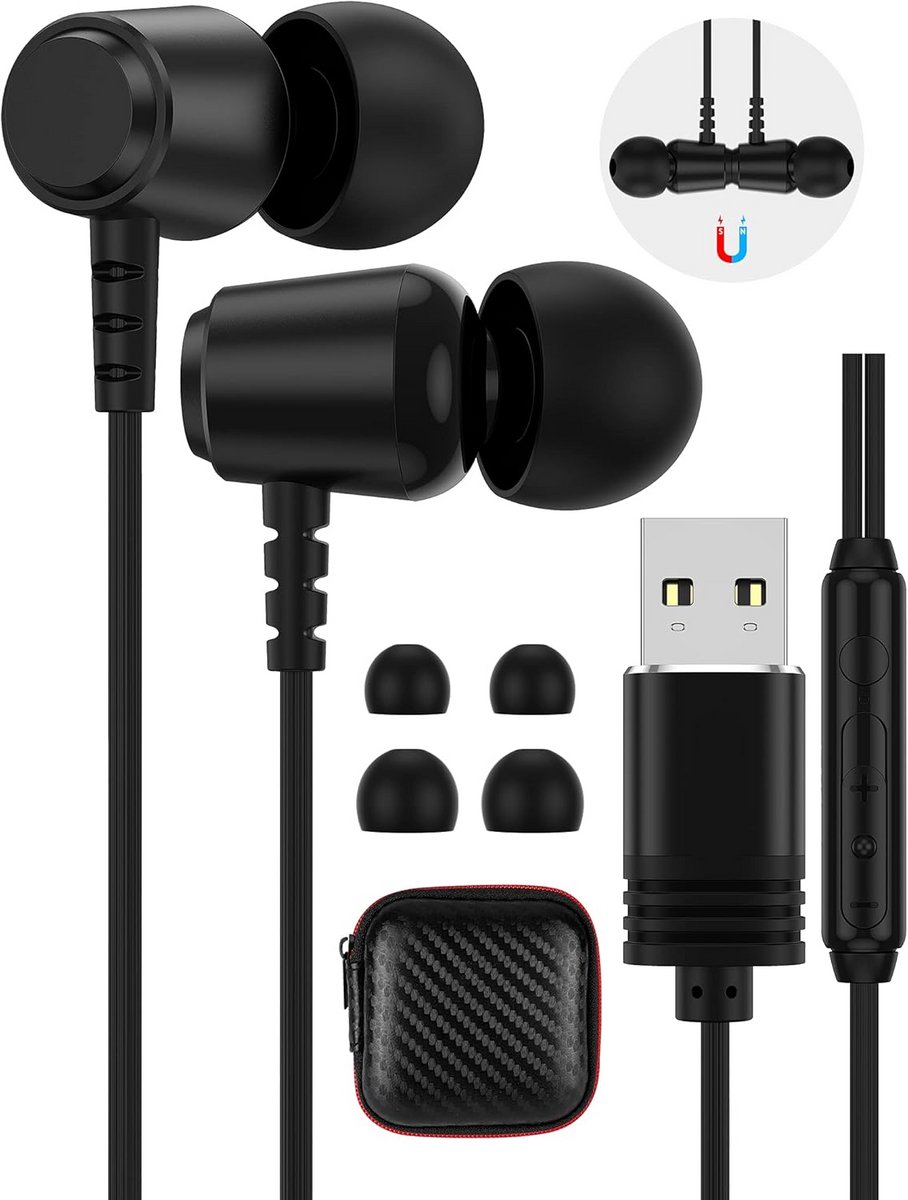 USB-headset met microfoon voor PC en gaming – Ruisonderdrukkende hoofdtelefoon met volumeregeling