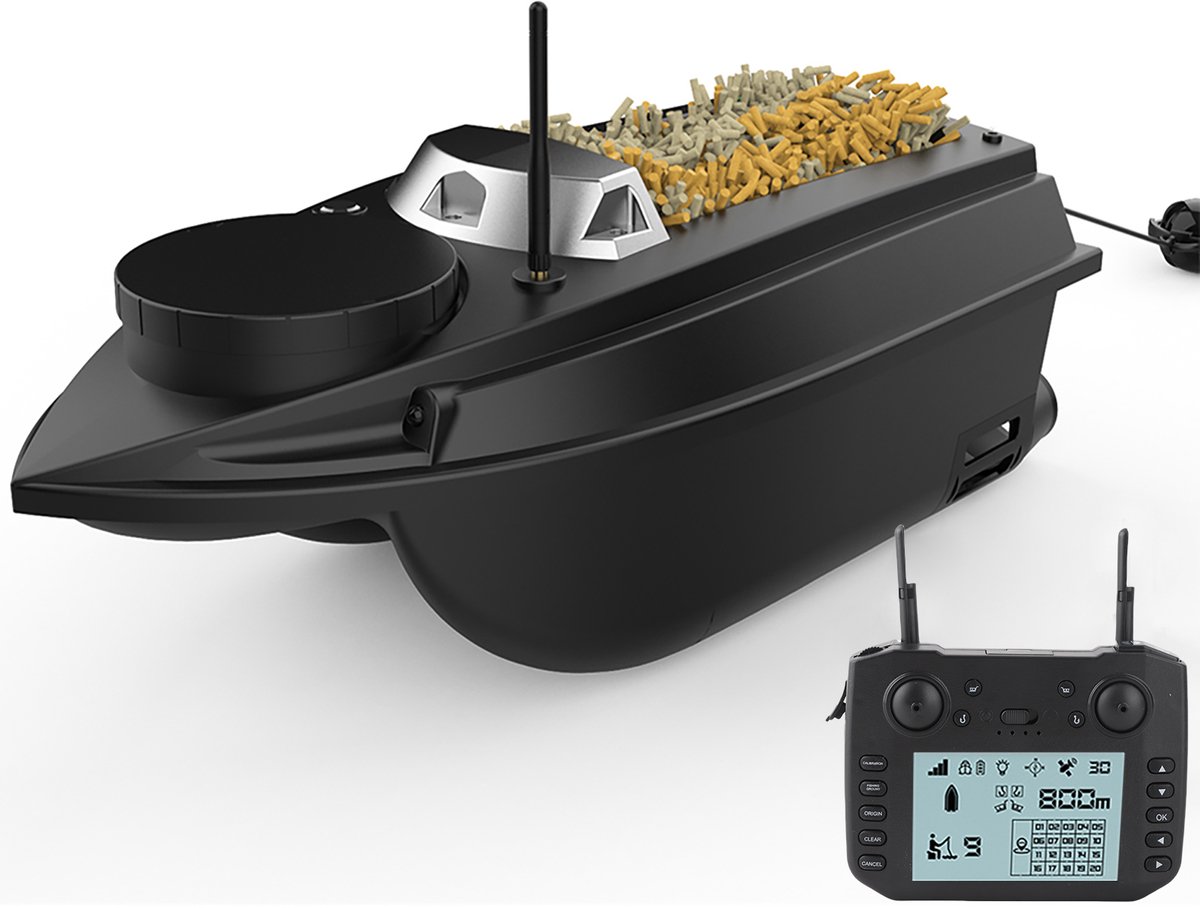 GPS Voerboot 800m 3kg Laad – 9 Visplekken 180 Punten – Dubbele Motor 15km/u – Automatische Cruise/Terugkeer – Koersherstellling – Elektronische Omheining – 20000mAh Accu