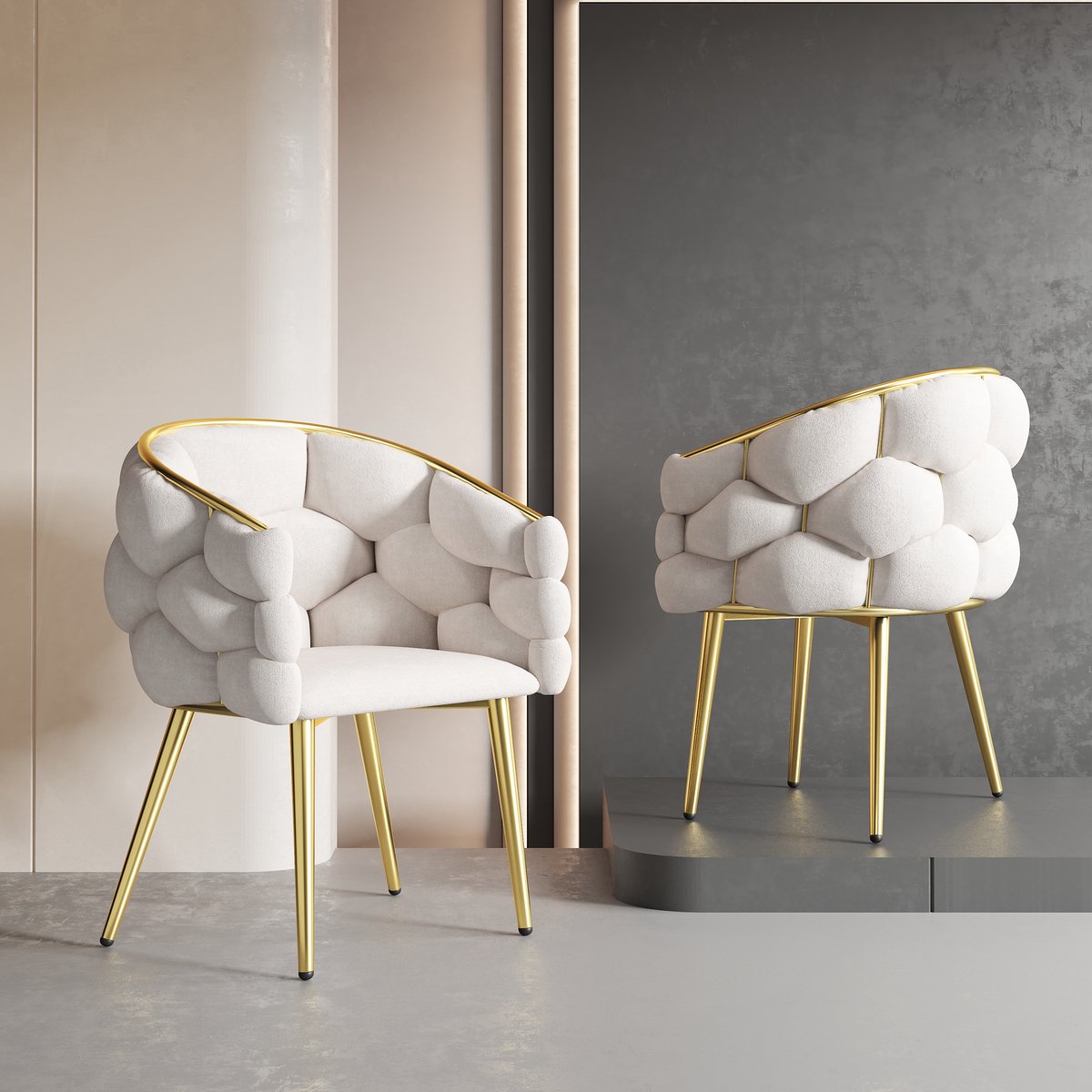 FloraGrace Eetkamerstoel 80 Cm - Fluwelen Zitvlak Met Gouden Rugframe En Verstelbare Poten - Voor Eetkamer Woonkamer Of Kaptafel - Fluweel - Beige