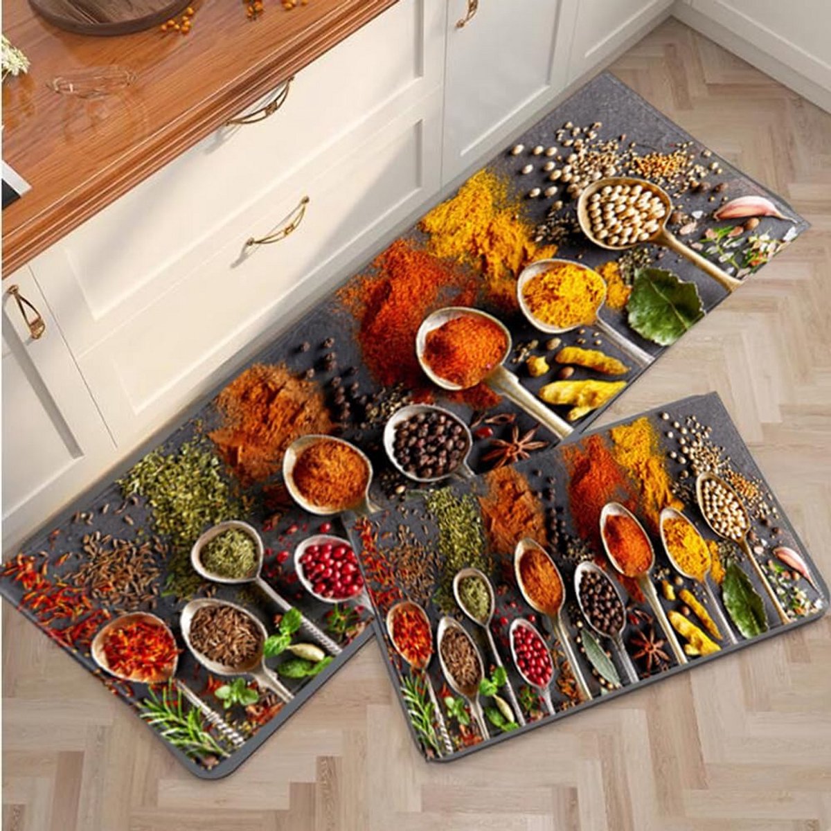 Keukentapijten Set van 2 - Zachte en wasbare Keukenmatten 40 x 120 cm + 40 x 60 cm