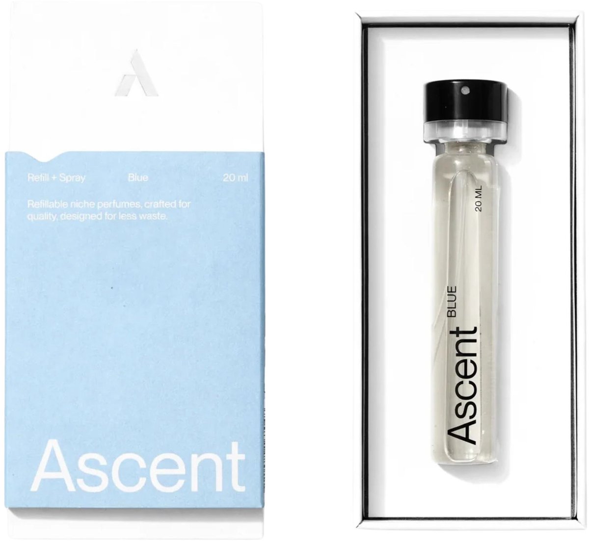 Ascent Blue Navulling Met Spray - Parfum Voor Dames en Heren - Eau De Toilette Homme – Parfumolie - Geurset – Parfumset - Geschenkset Vrouwen en Mannen - Geurtjes Vernevelaar - Luchtjes - 20ml - Vegan - Organische Basis