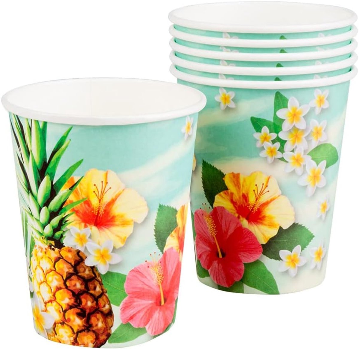 Set van 6 Kleurrijke Tropische Bekers voor Hawaii en Strandfeesten
