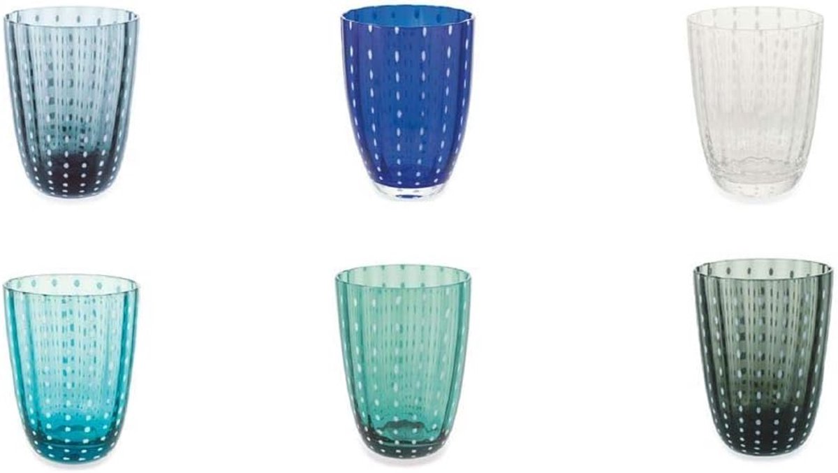 Set van 6 gekleurde waterglazen van sterk glas