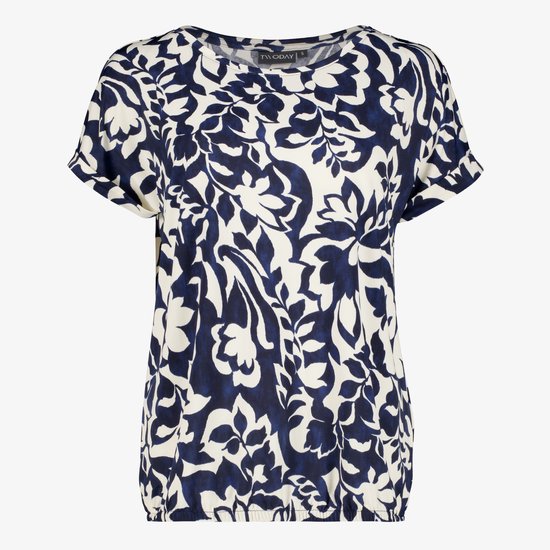 TwoDay dames top met bloemenprint blauw wit - Maat 3XL