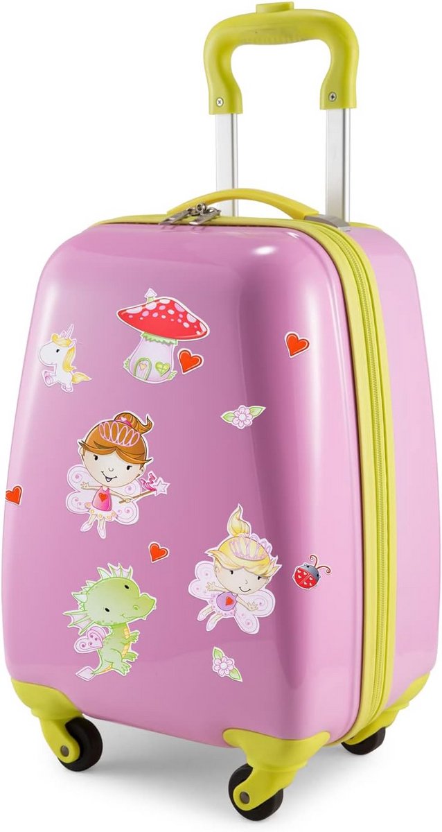 Roze Kinderkoffer voor Kinderen - Hardshell Boordbagage met Sticks