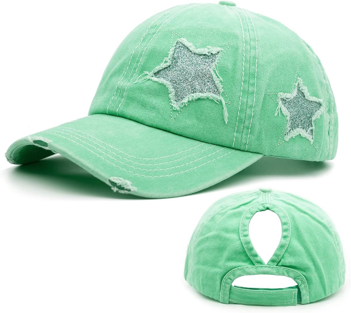 Vlecht Cap Dames - Hoge Paardenstaart Zonnebescherming Pet - Groen