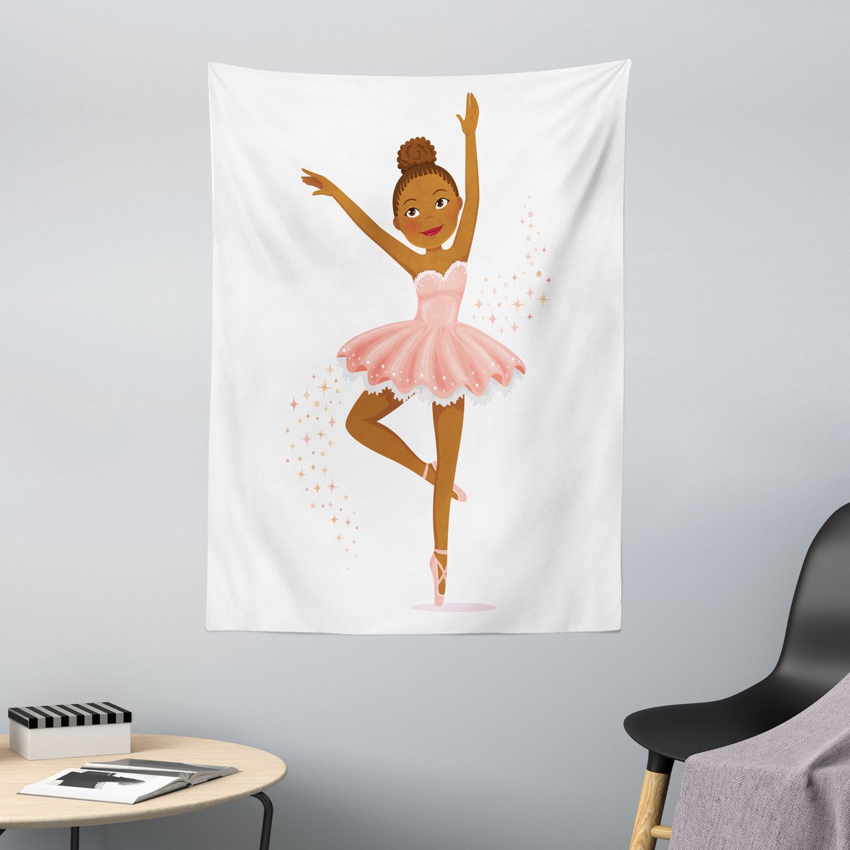 ABAKUHAUS Retro Wandtapijt, Ballerina Dansende Dochter Klassieke Optreden Hobby Verjaardagsthema, 110 x 150 cm, Bruin Roze